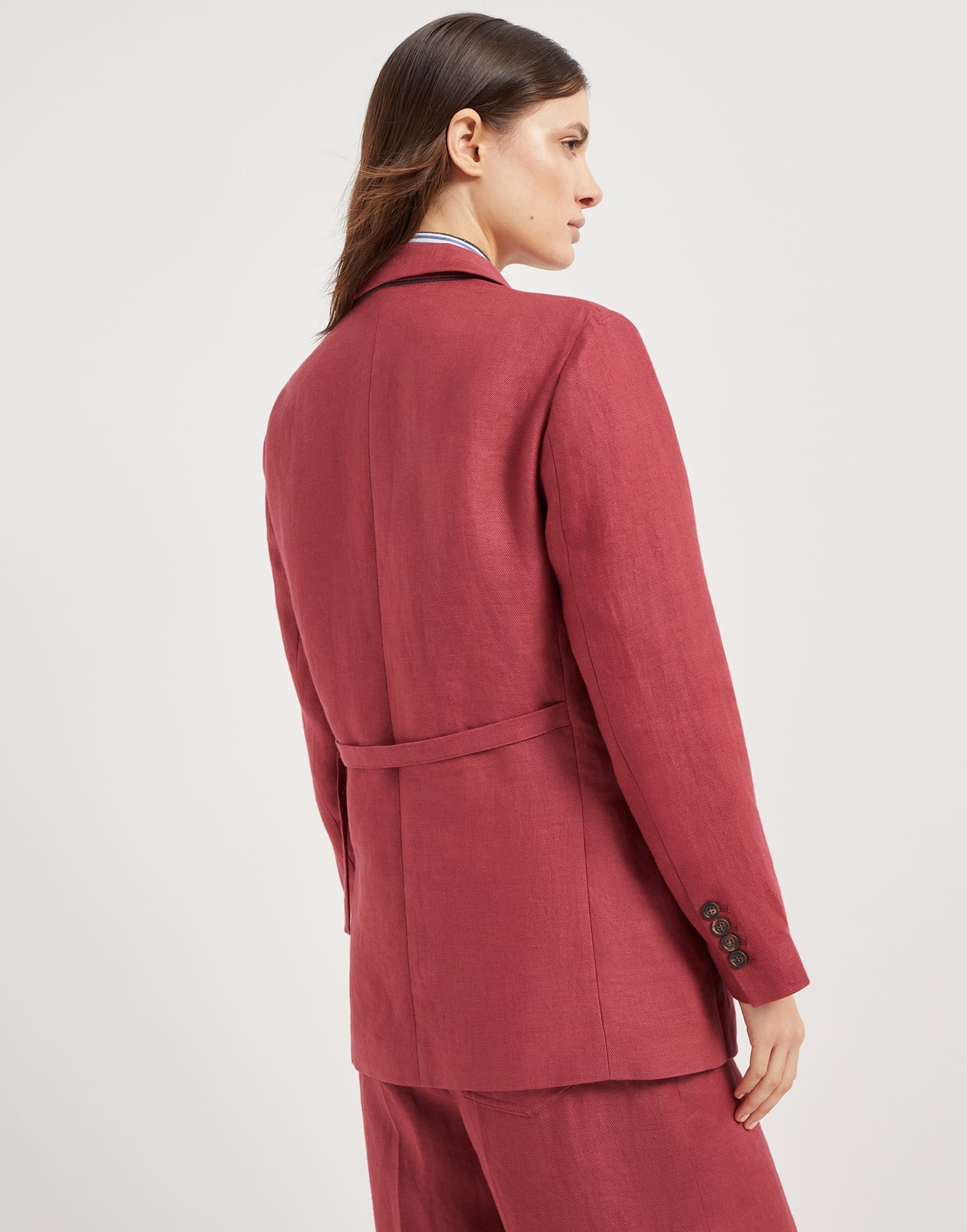 Dyed hemp and linen gabardine blazer with monili - 2