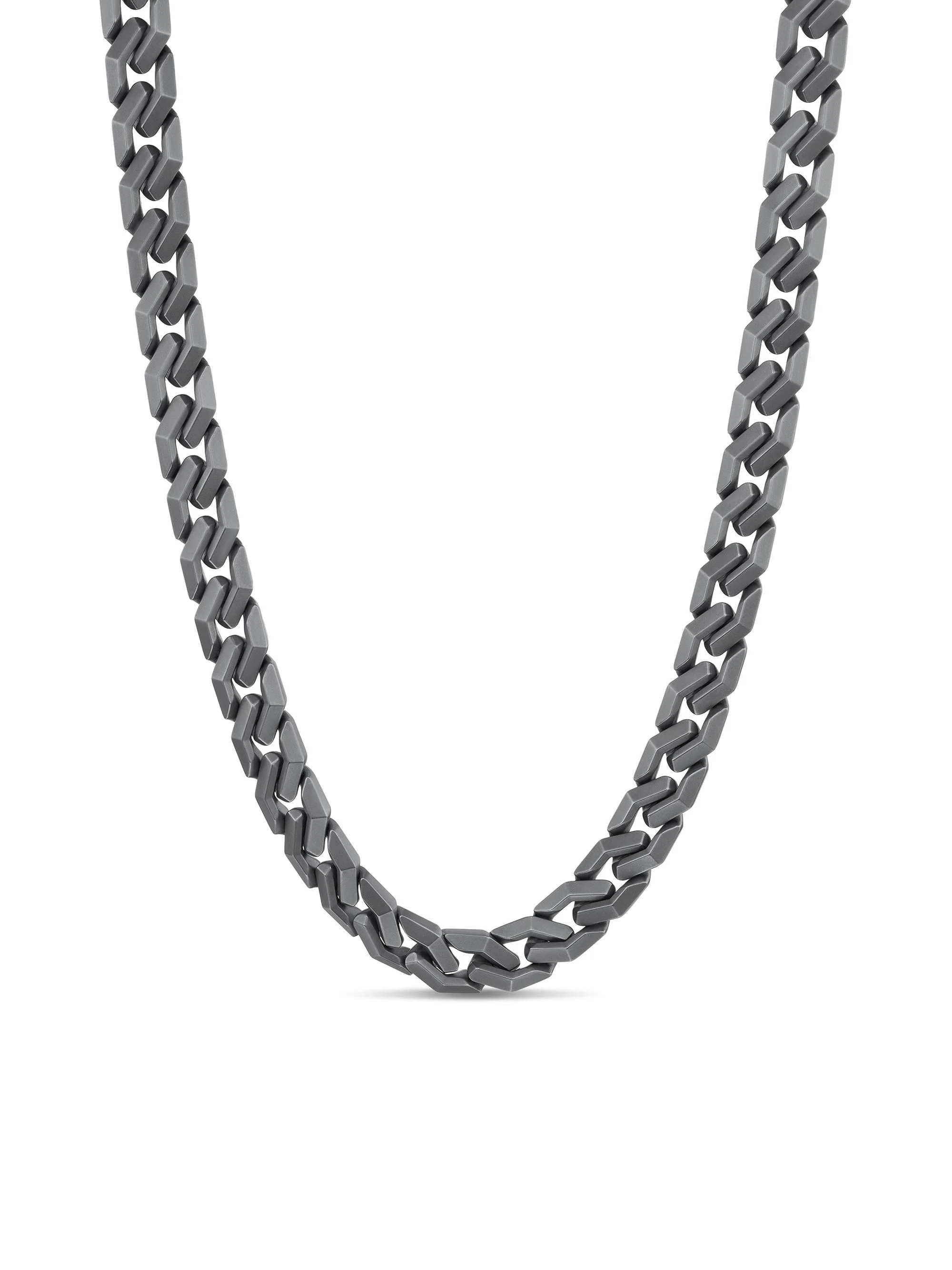 Men's Curb Chain Angular Link Necklace in Titanium, 11.5MM - Silver - 1
