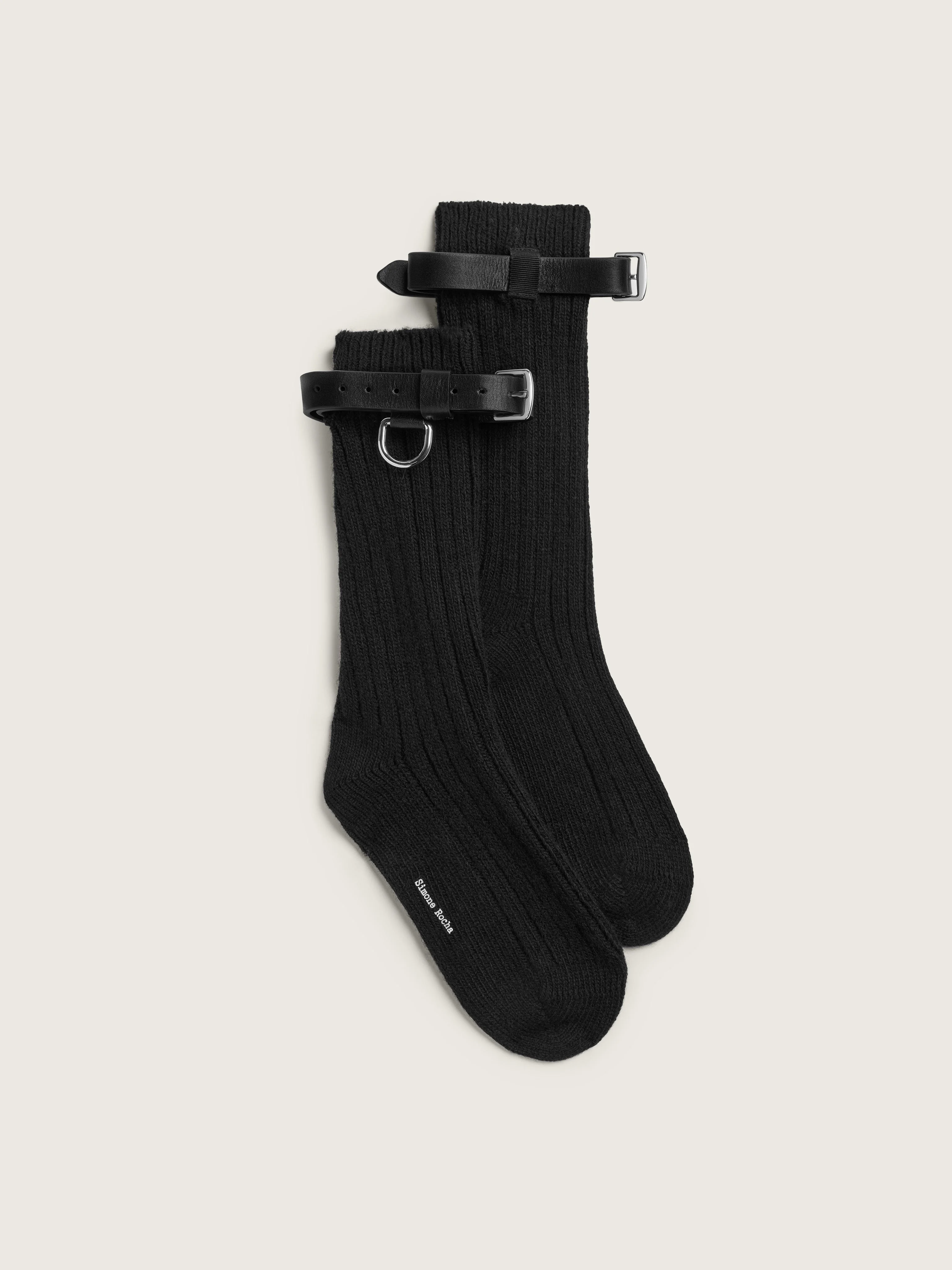 Chunky Wool Leather Strap Ankle Socks - 1
