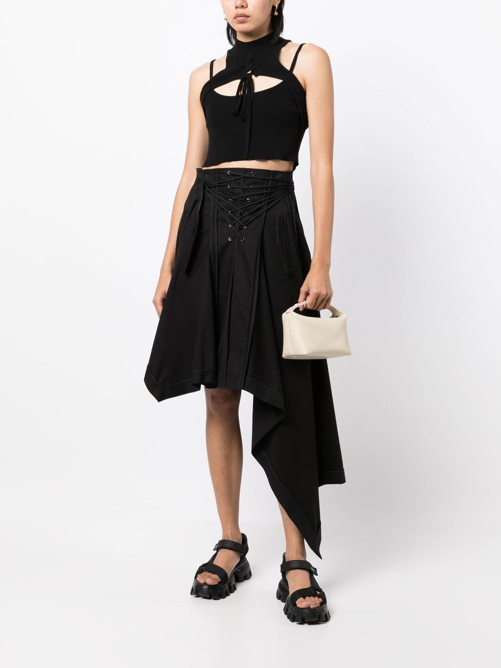 lace-up asymmetric skirt - 2