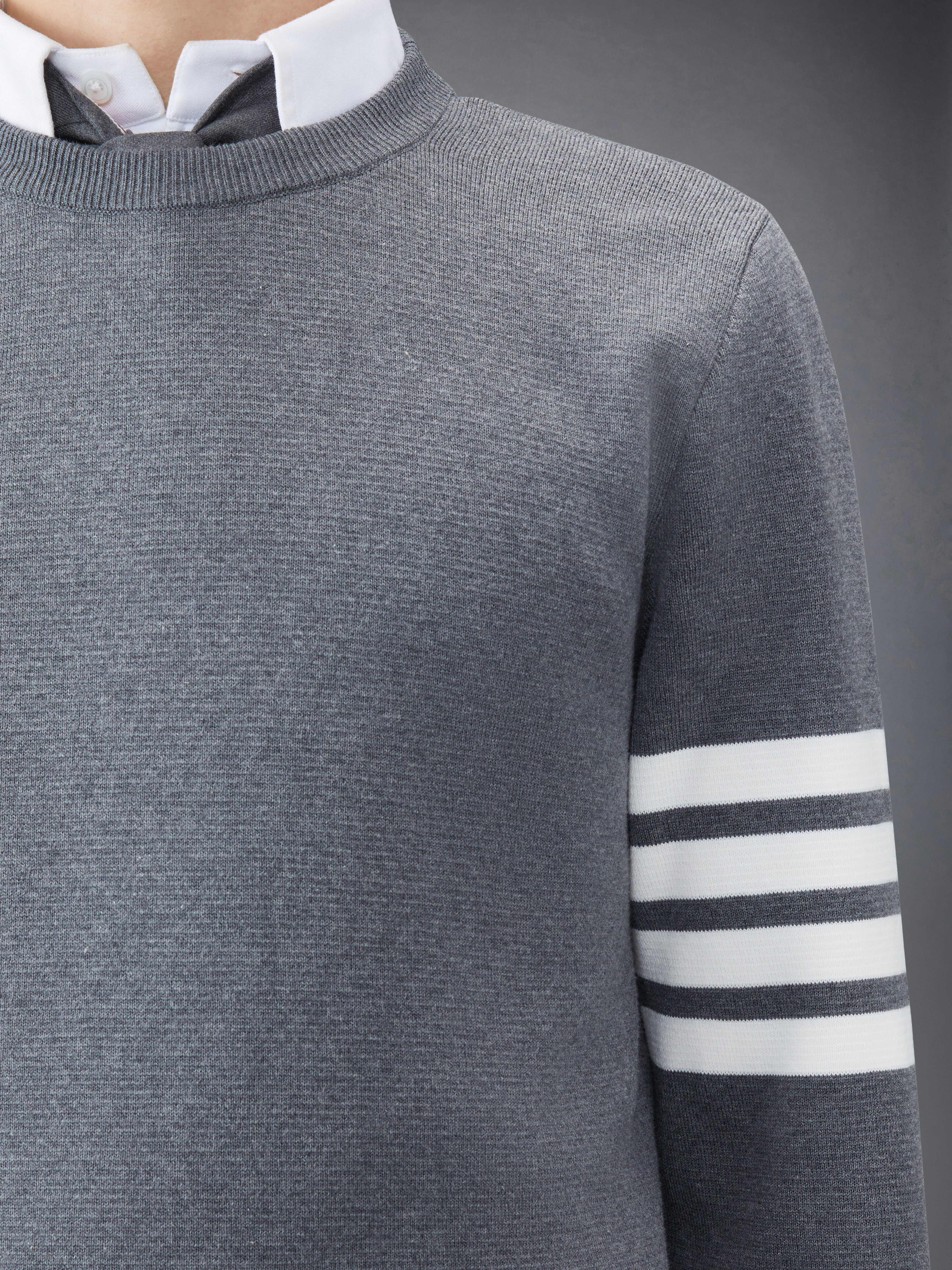 Medium Greymilano Stitch Cotton 4-bar Crew Neck Pullover - 6