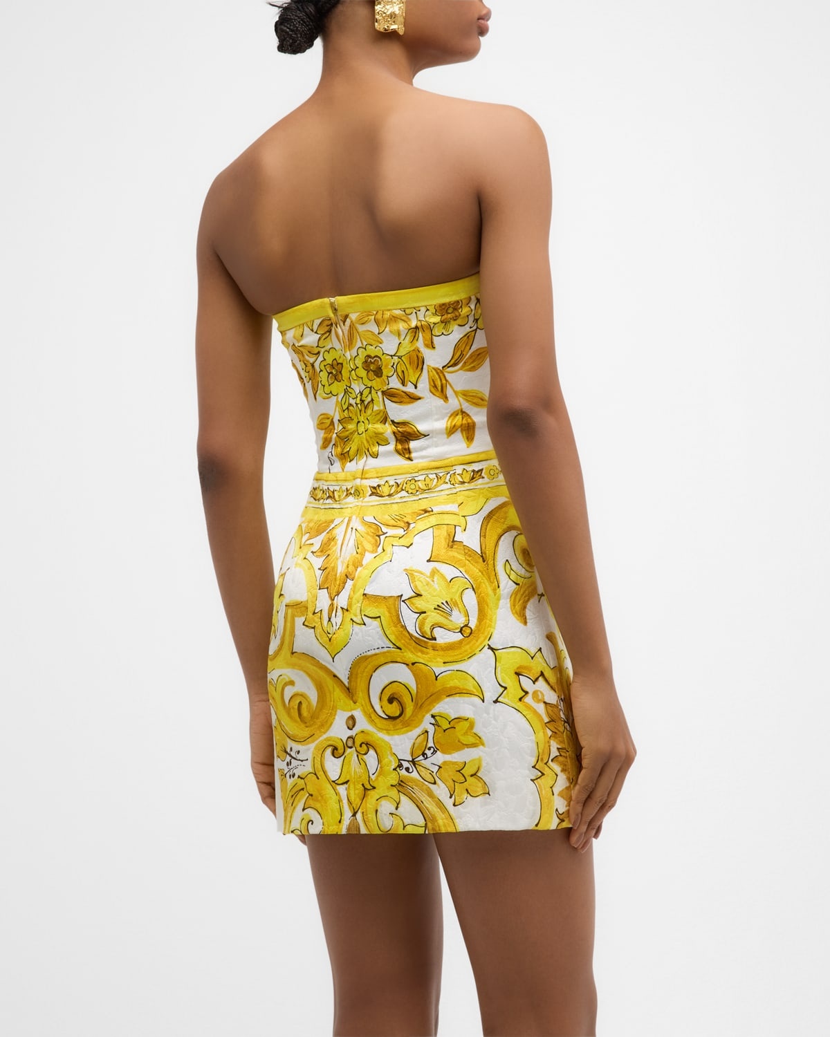 Maiolica-Print Brocade Strapless Mini Dress - 6