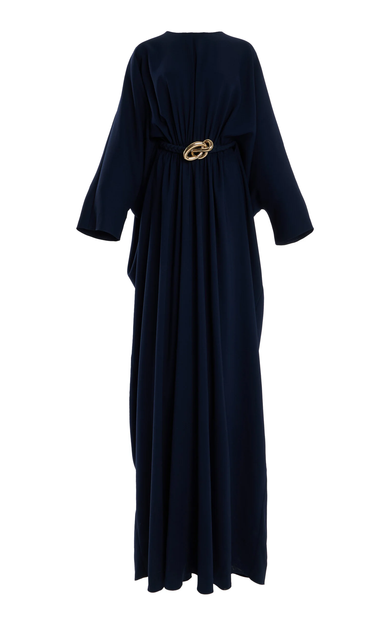 Belted Stretch-Silk Maxi Dress navy - 1
