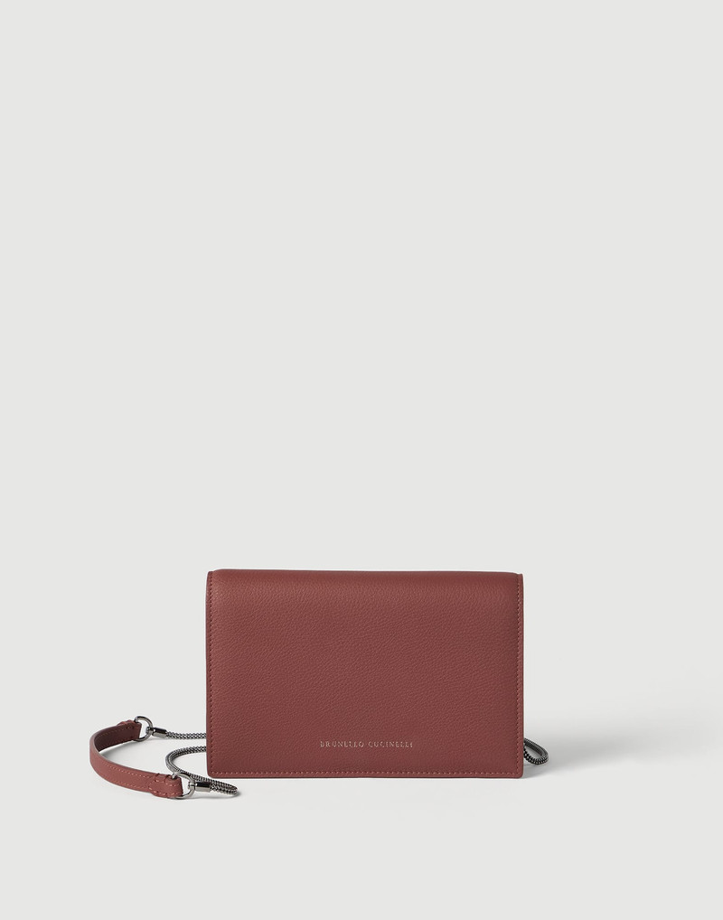 Grained calfskin wallet with detachable precious strap 1