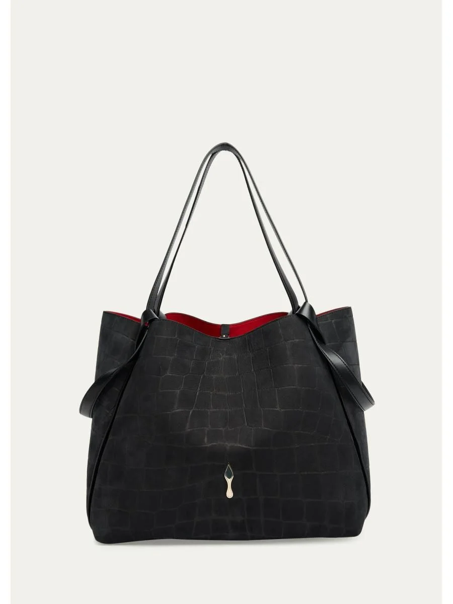Bettina Large Croc-Embossed Suede Tote Bag - 1