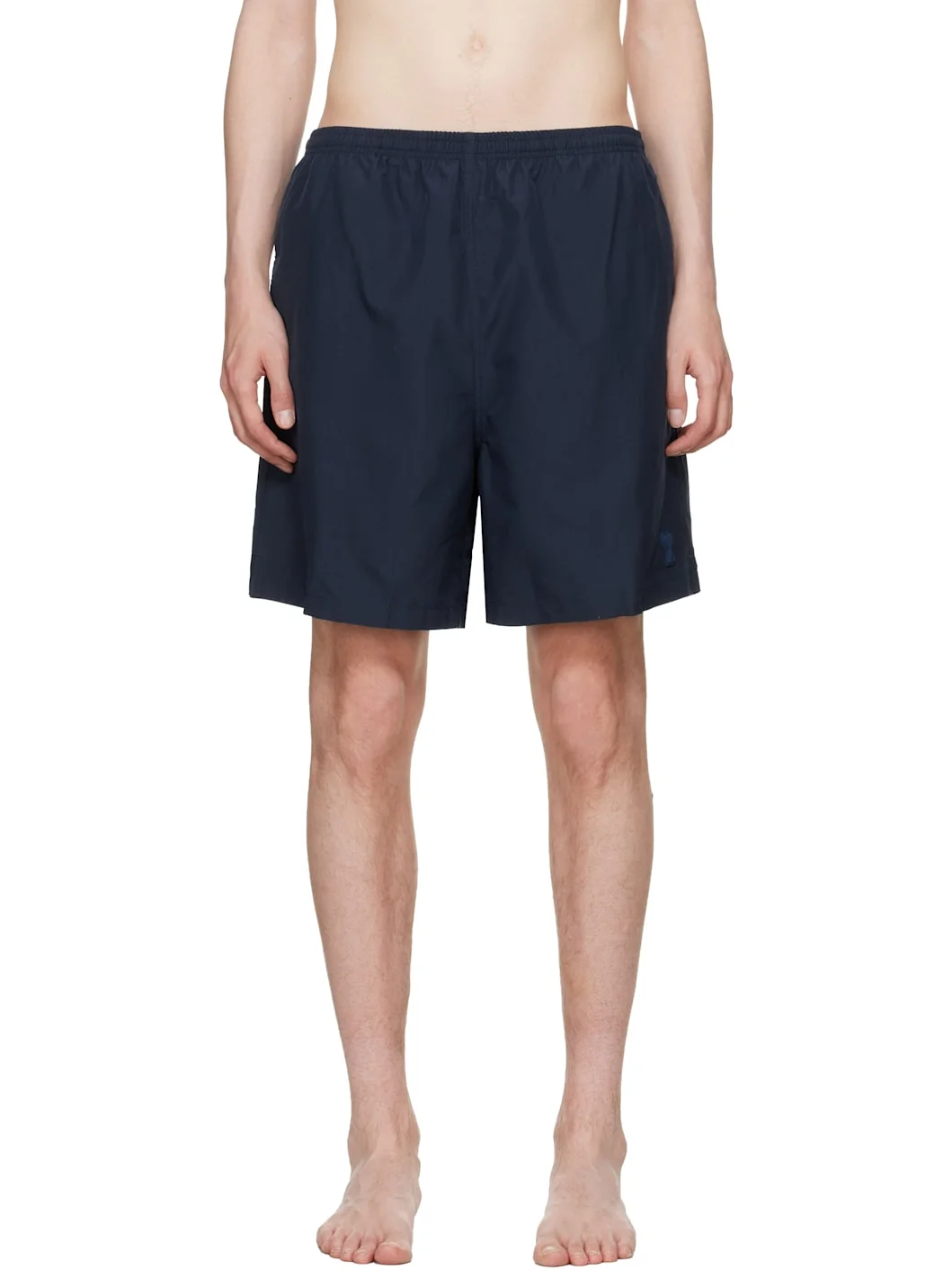 Navy Long Plain Swim Shorts - 1