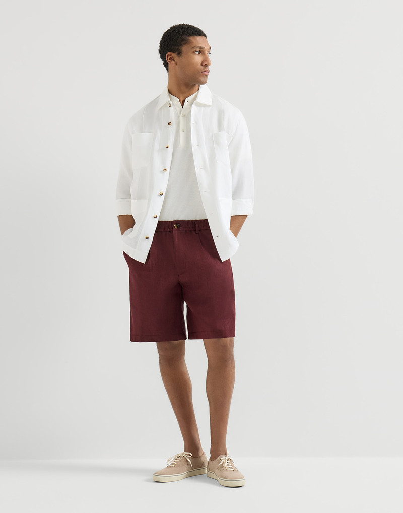 Brunello Cucinelli Linen and virgin wool chevron Bermuda shorts outlook