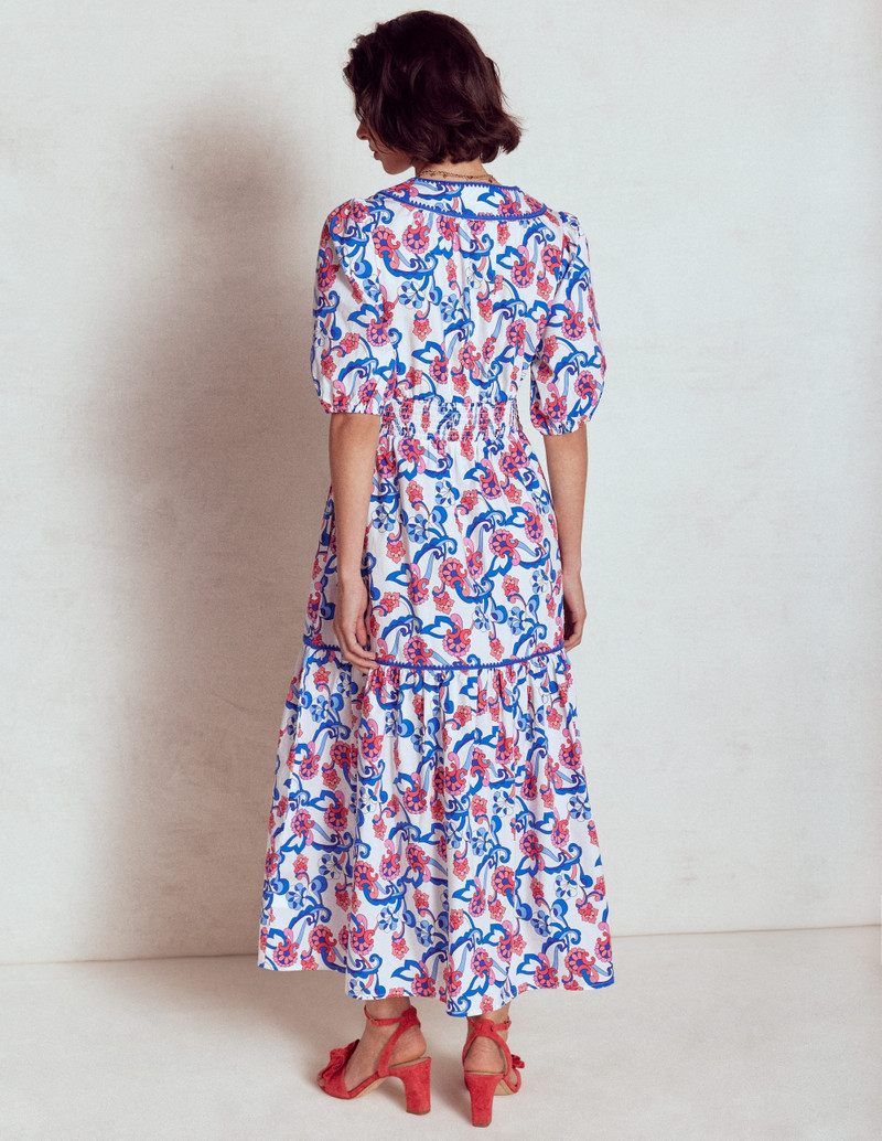 Rhea Embroidered Midi Dress-Ivory, Foliage Trail 5