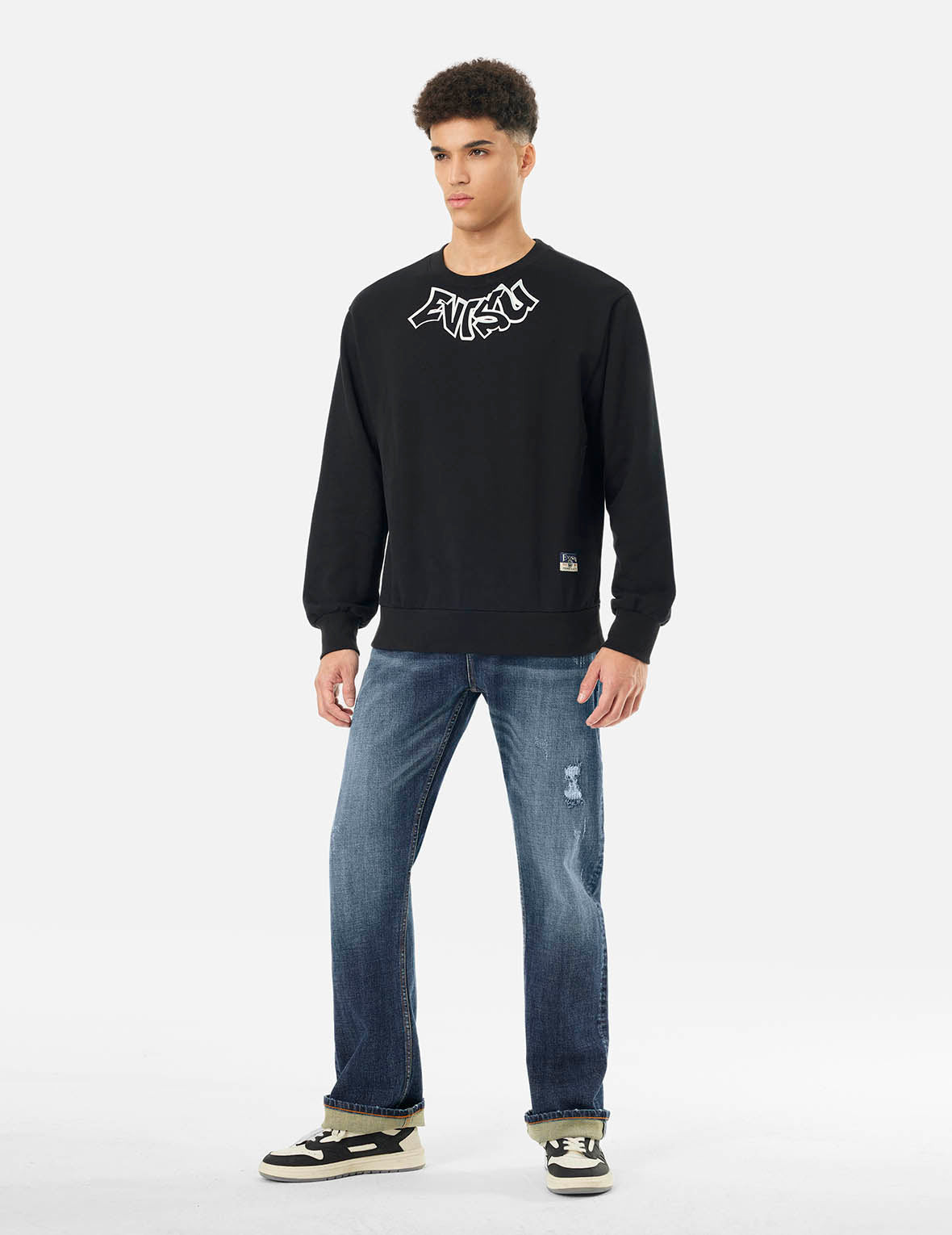 Allover Kamon Print and Seagull Embroidery pockets Fashion Fit Jeans - 6