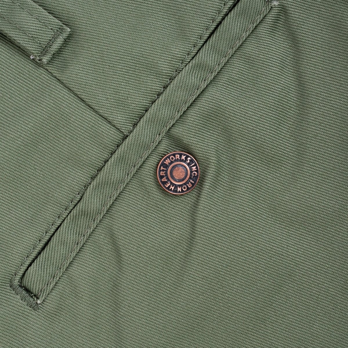 IH-721-OLV 9oz Mercerised Selvedge Cotton Slim Tapered Chinos - Olive - 10