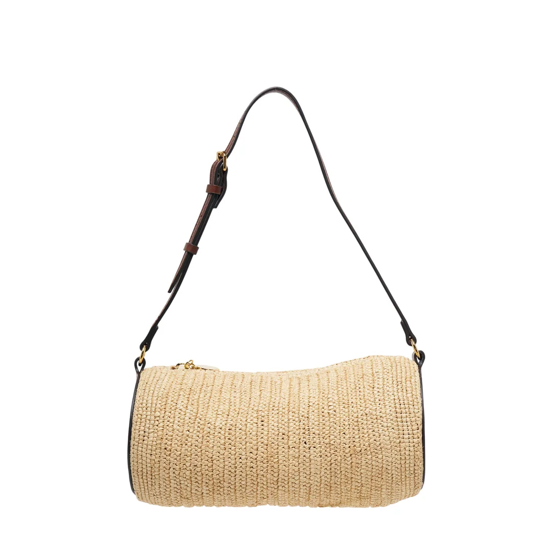 Logo Raffia Barrel Shoulder Bag - 1