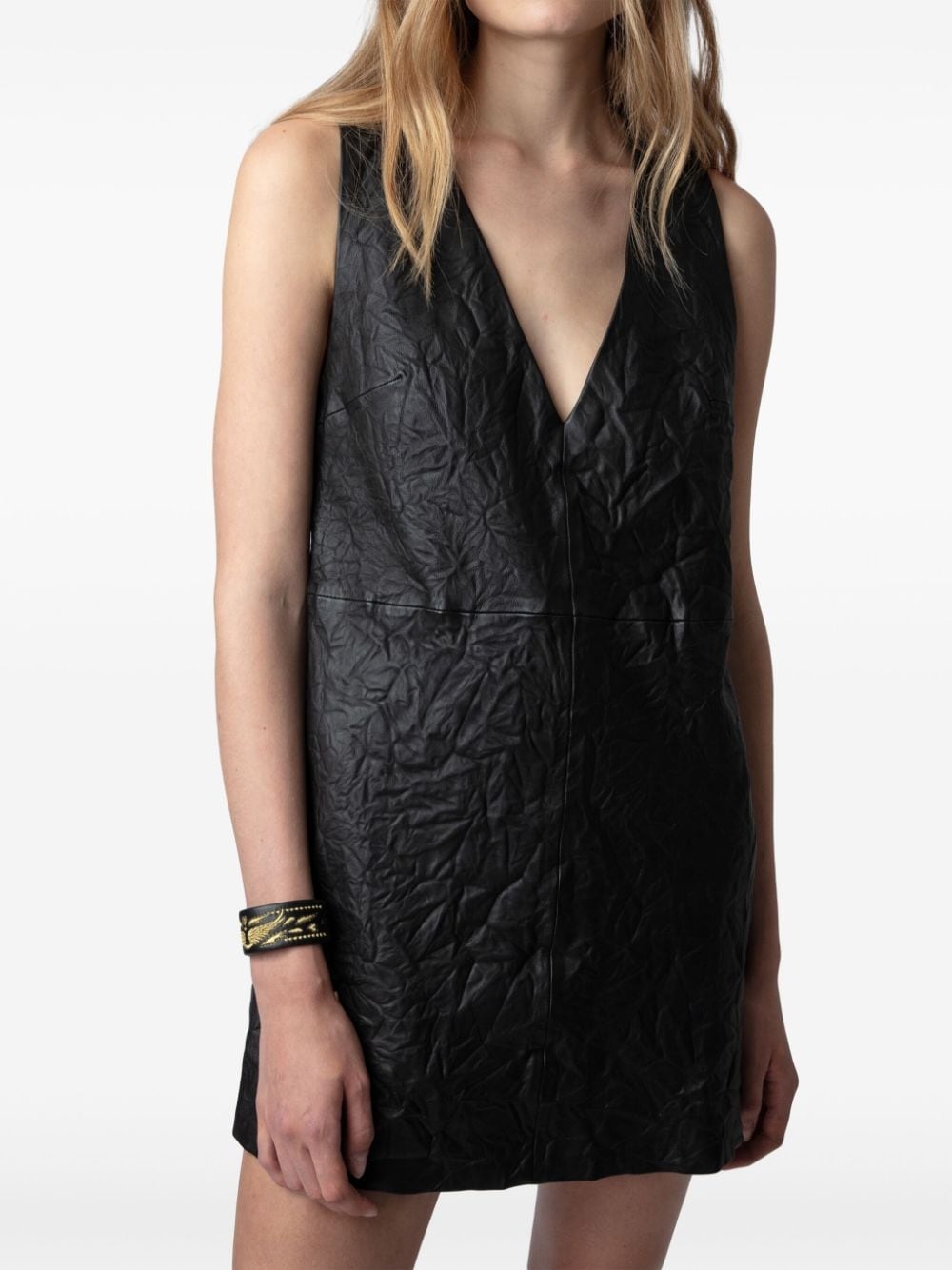 V-neck leather minidress - 4
