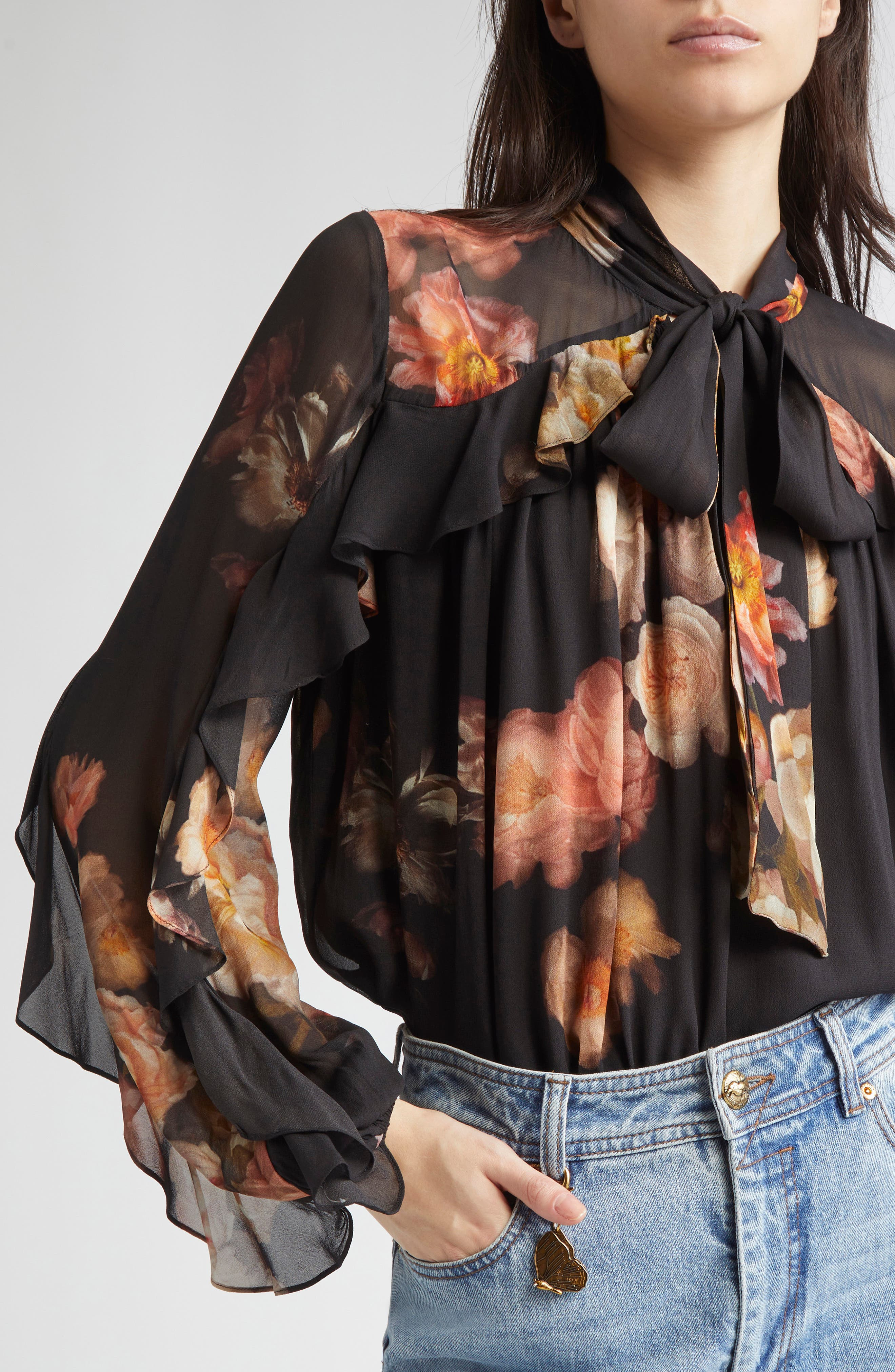 Zimmermann Hypnotic Floral Print Ruffle Georgette Top in Russet Floral at Nordstrom - 5