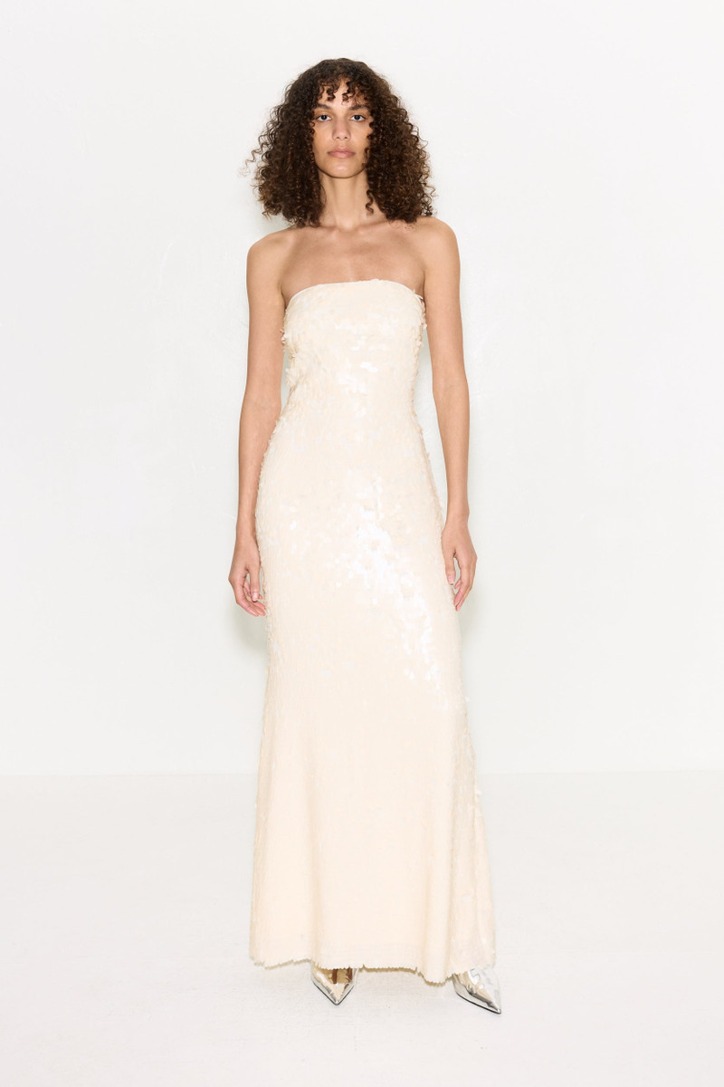 Sculpty Strapless Sequin Dress In Bone 3