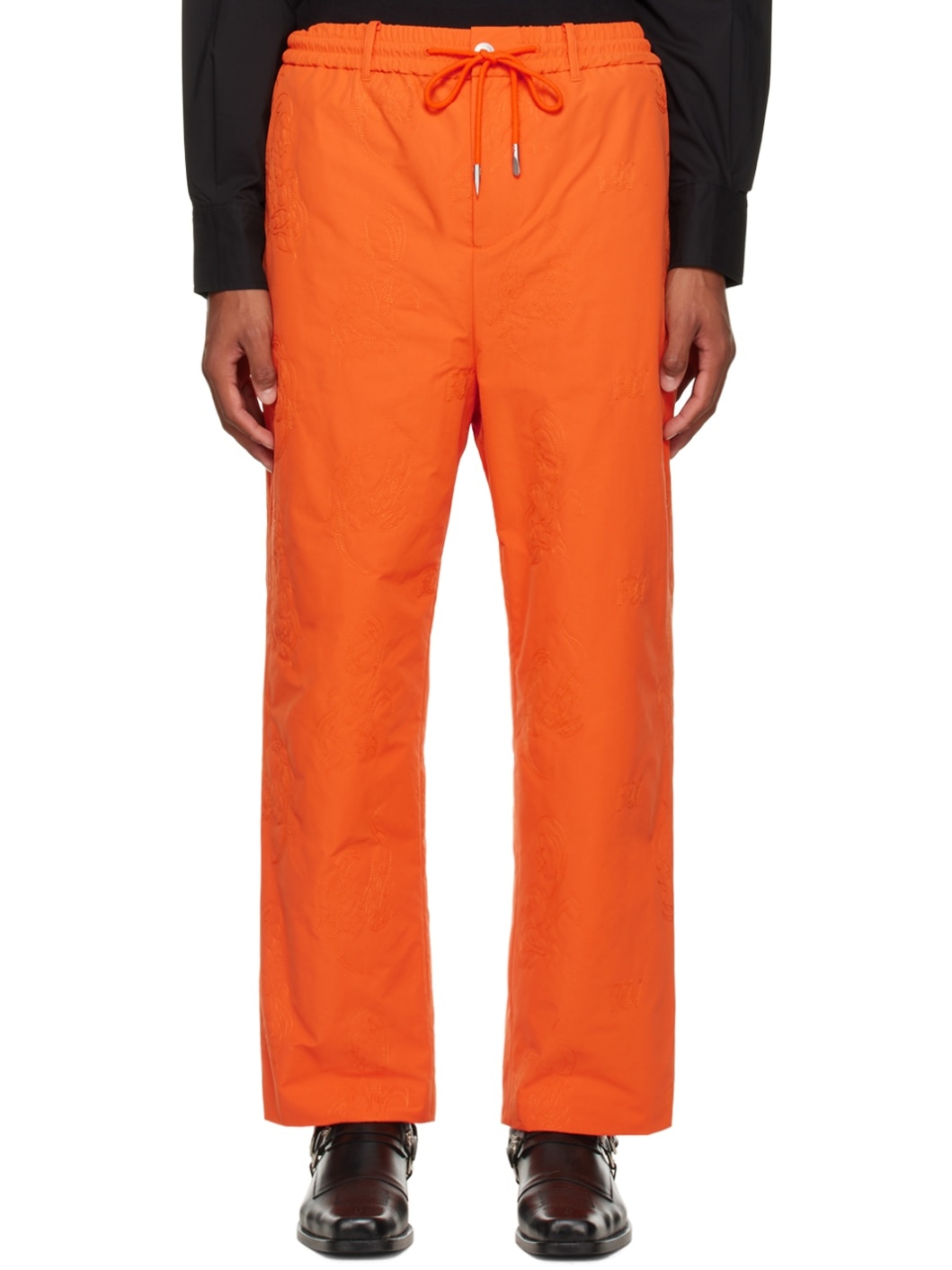 Orange Phoenix Embroidered Trousers - 1