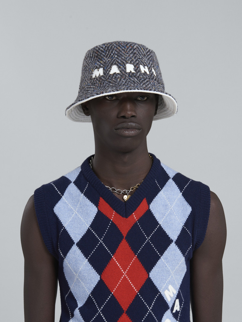 Marni GREY CHEVRON WOOL BUCKET HAT outlook