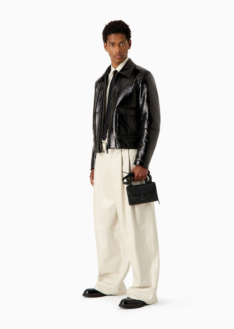 EMPORIO ARMANI Merino lamb shearling blouson with patent-effect chrome-tanned exterior outlook