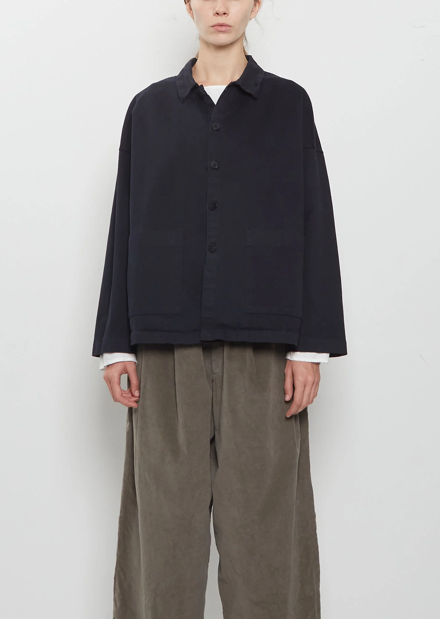 Compact Cotton Overshirt Jacket — Navy - 1