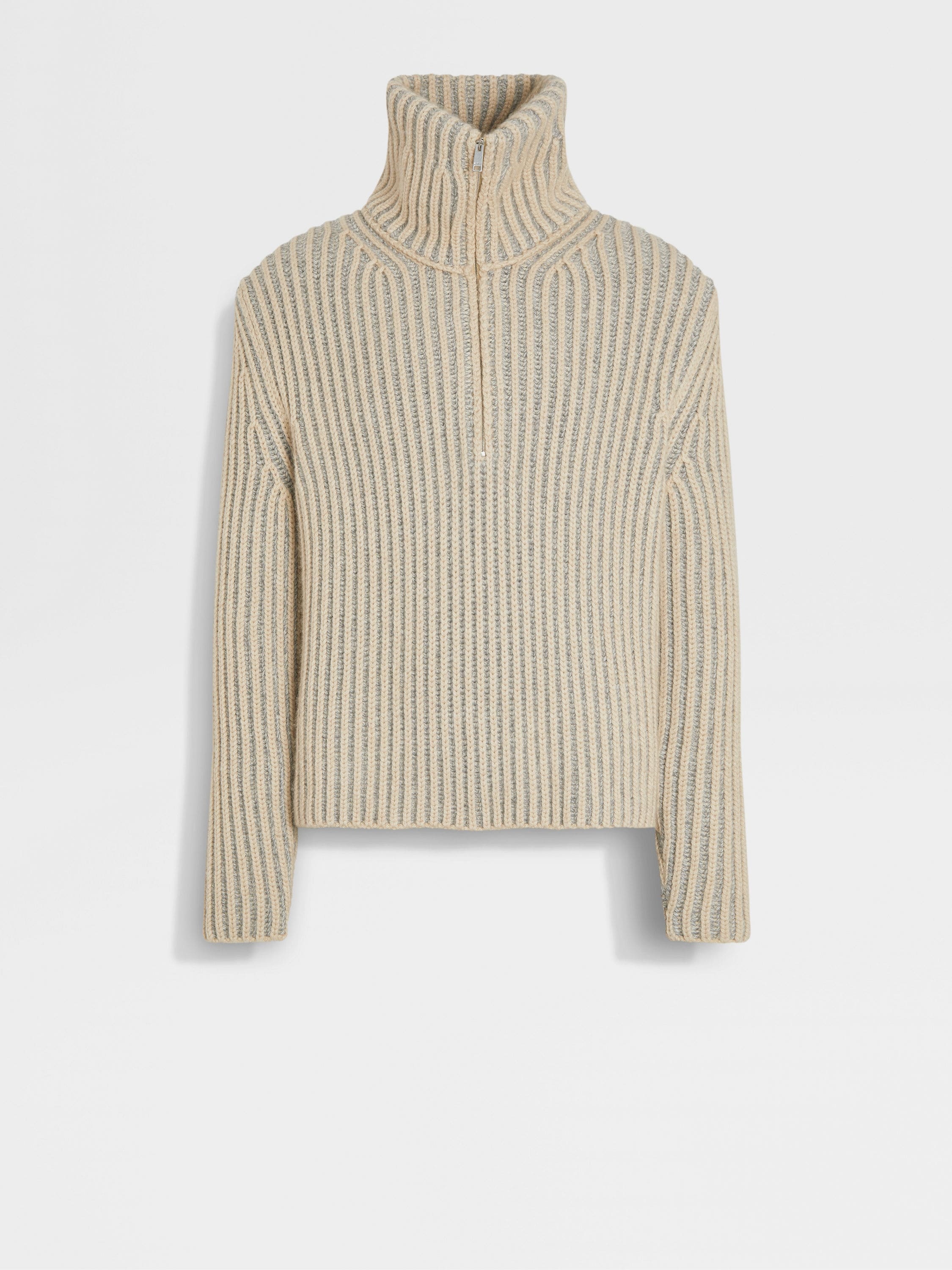 LIGHT BEIGE AND GREY OASI CASHMERE TURTLENECK - 1