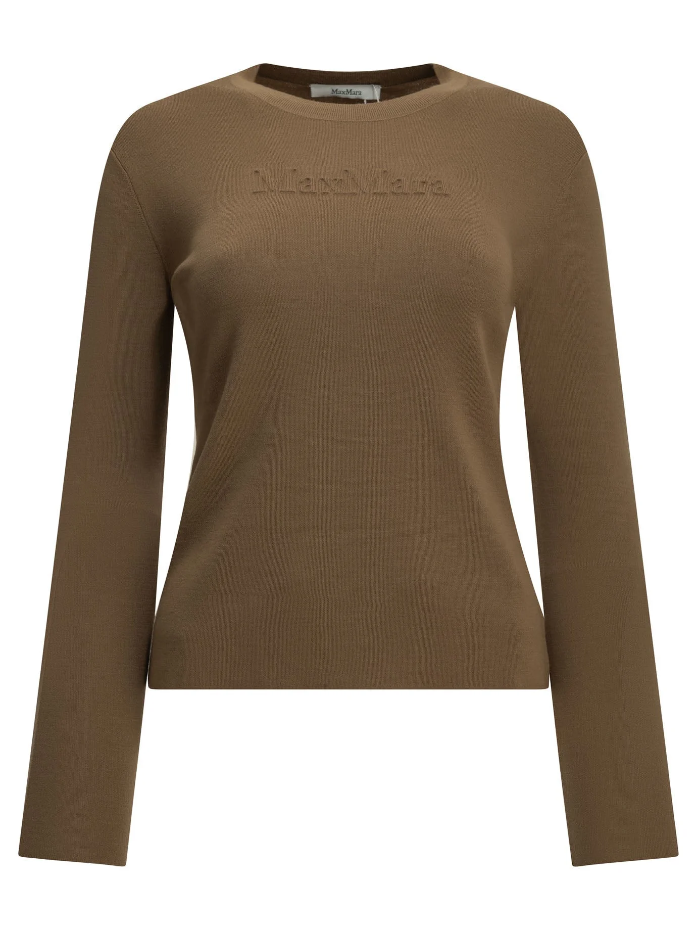 Max Mara Virgin Wool Round-neck T-shirt Brown - 1