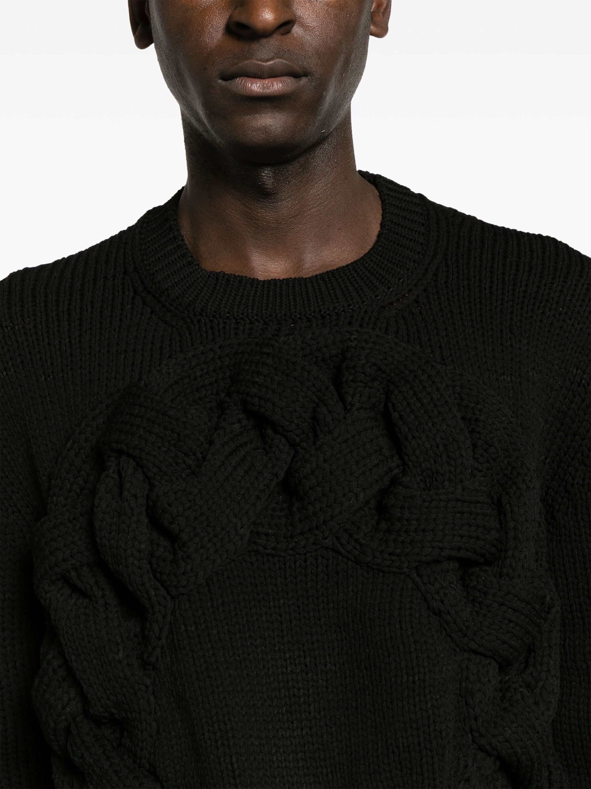 Black Cable-Knit Crew-Neck Sweater - 5