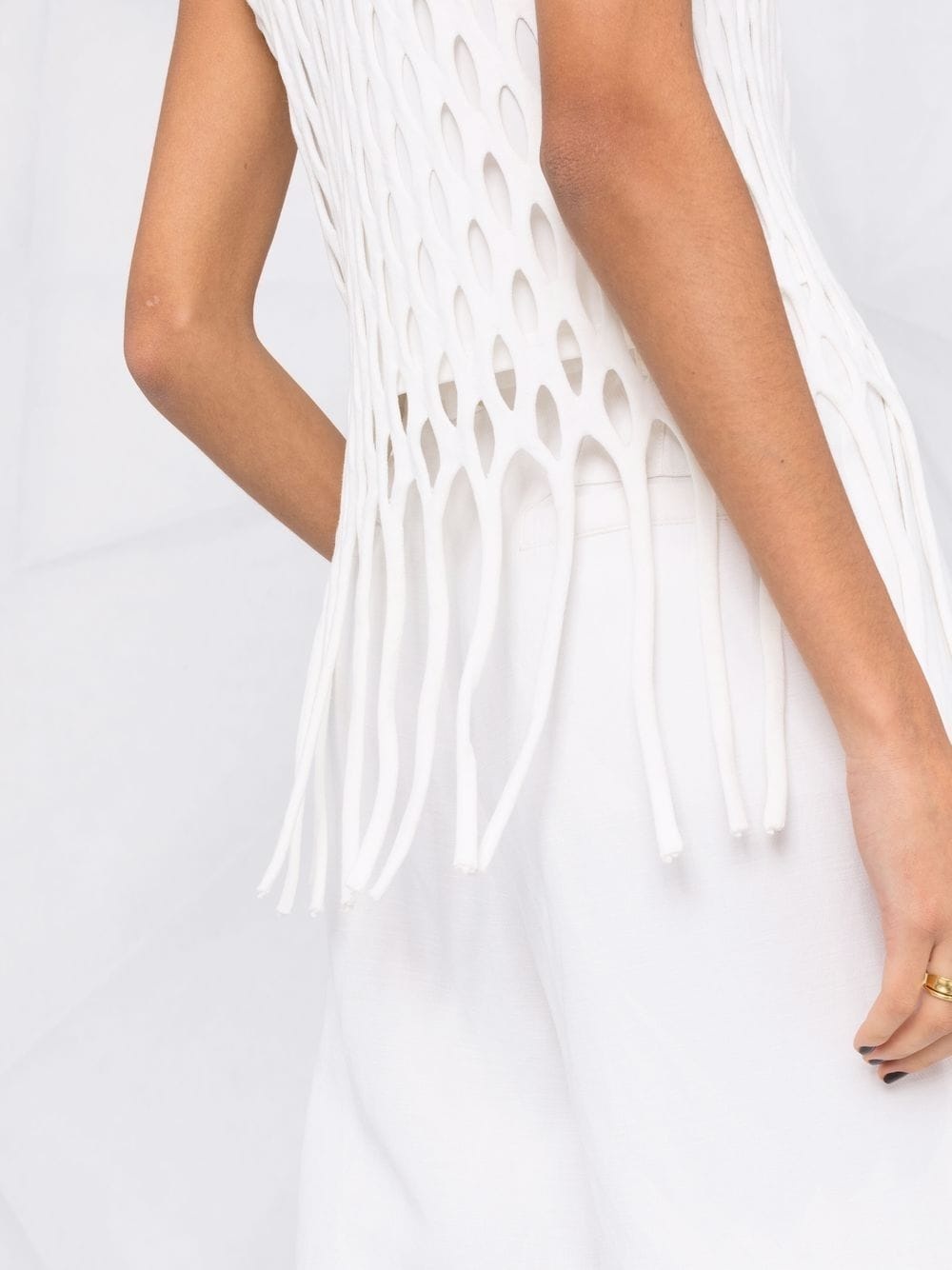 fringed open-knit halterneck top - 3