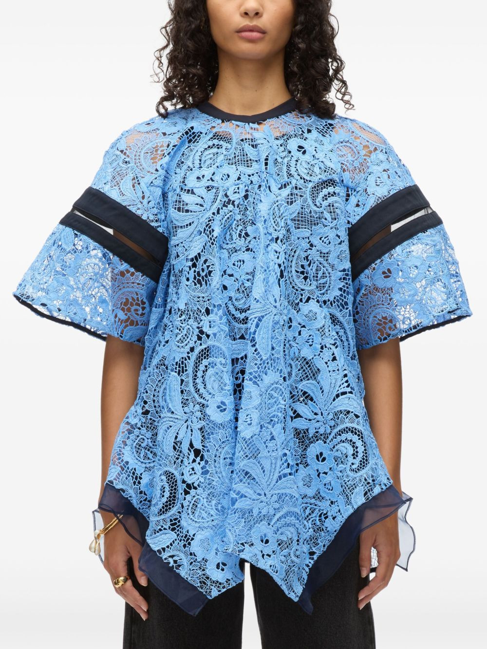 lace-panel blouse - 4