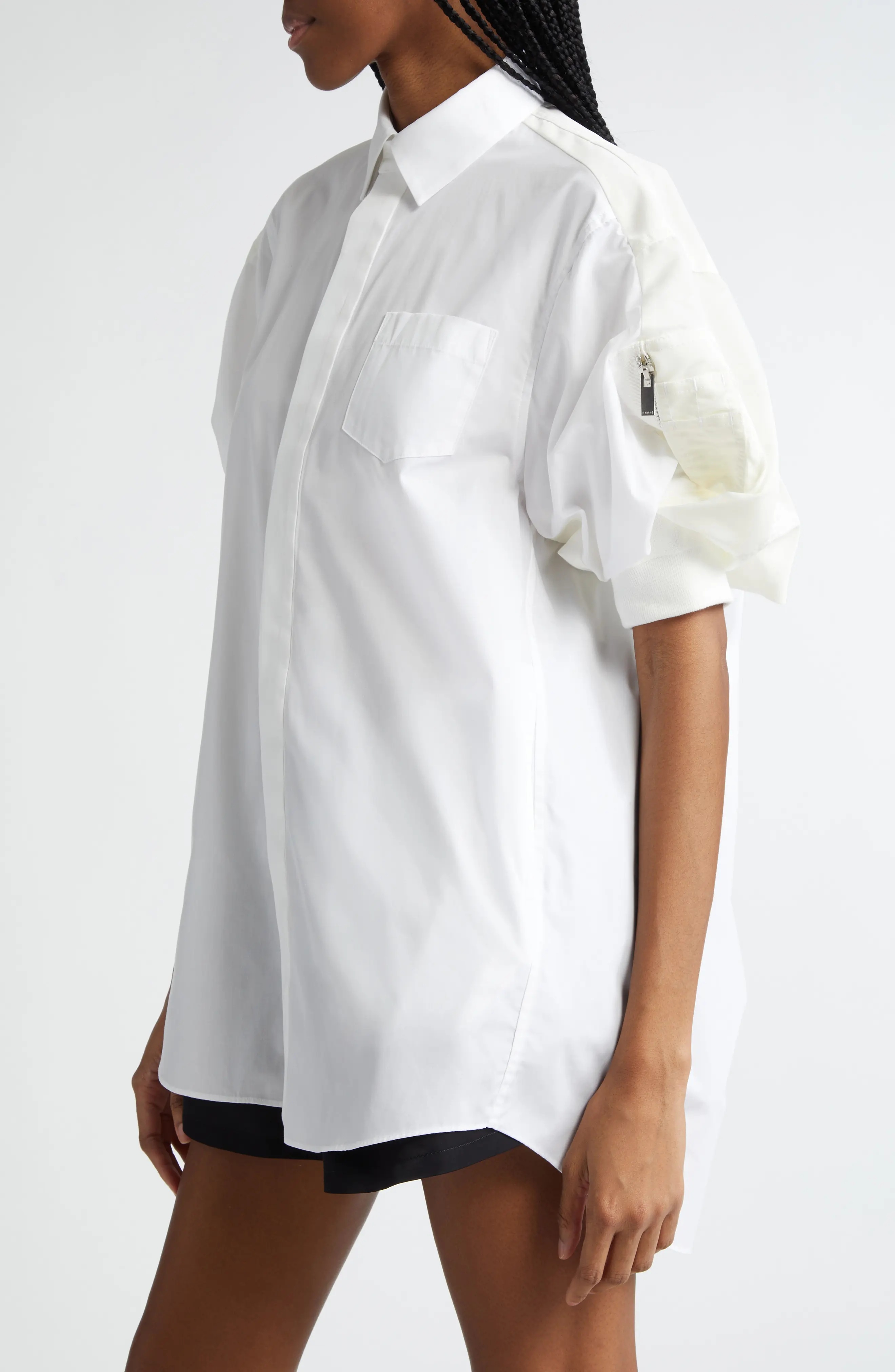 Puff Sleeve Poplin Button-Up Shirt - 4