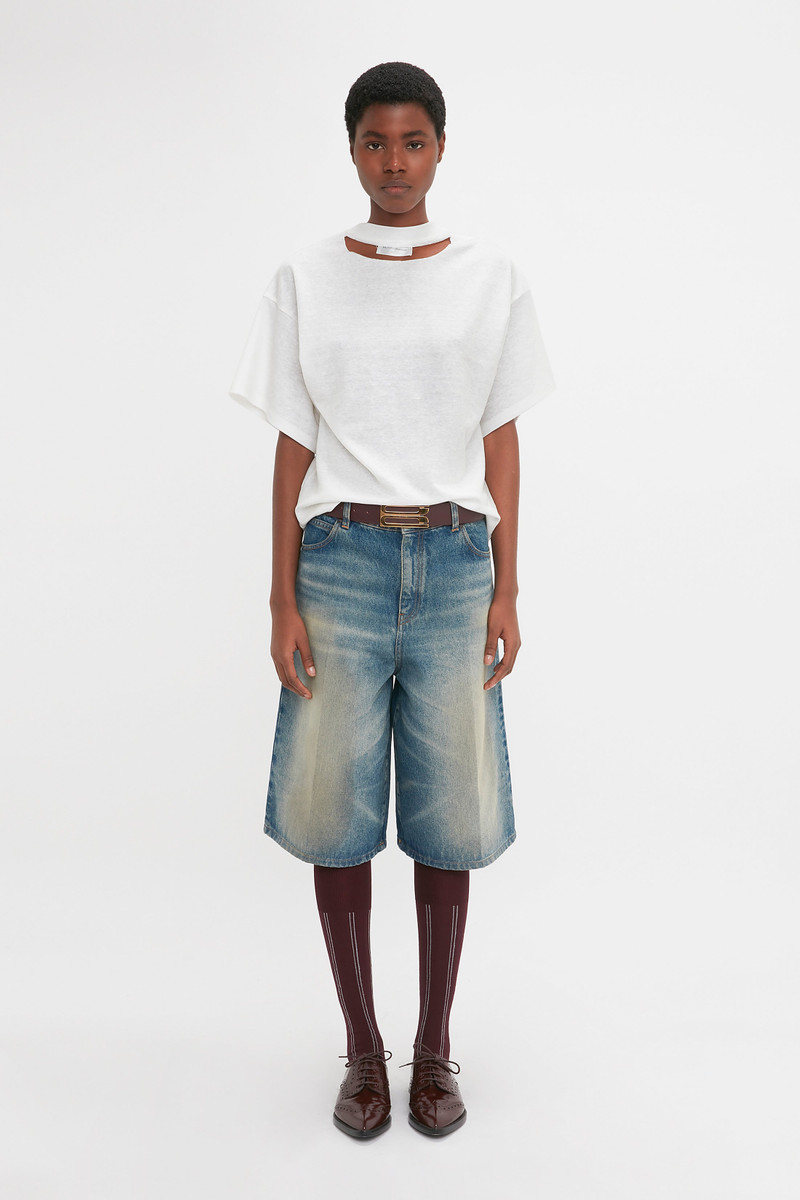 Victoria Beckham Oversized Bermuda Short In Antique Indigo Wash outlook