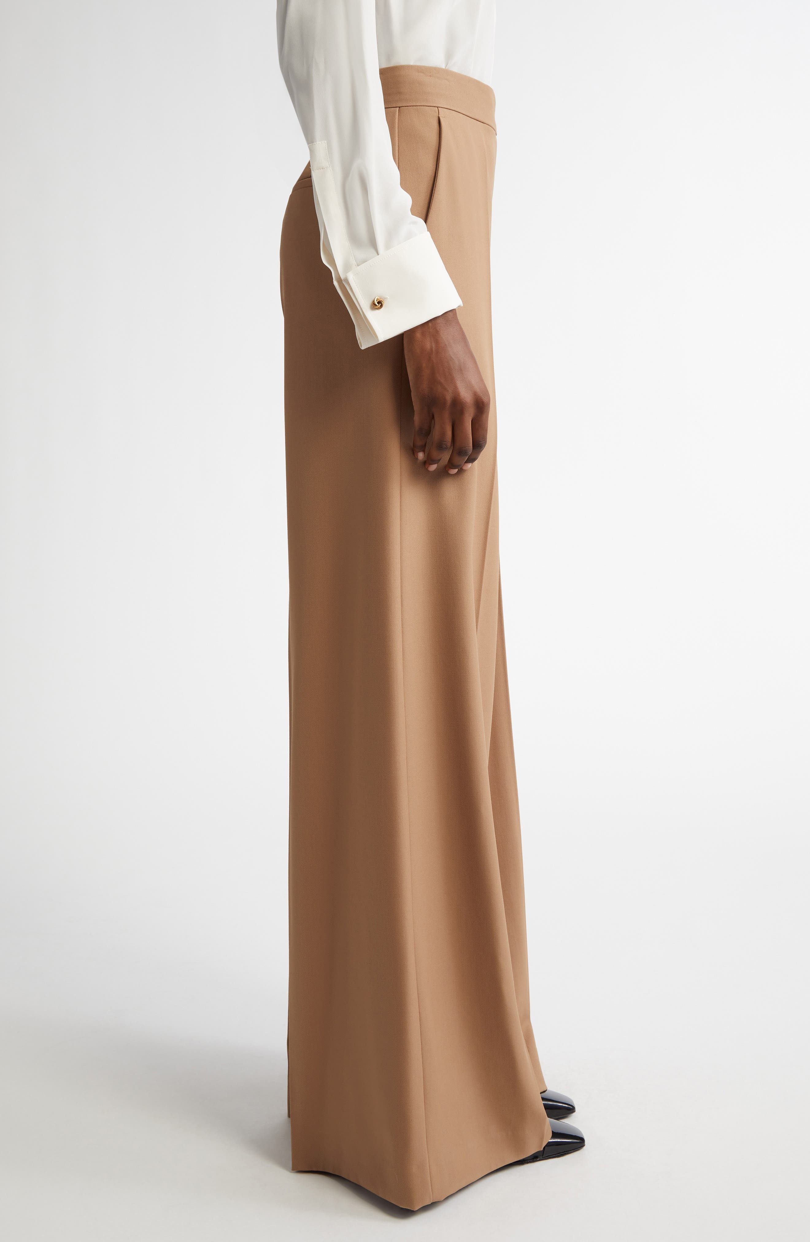 Max Mara Ninfa Virgin Wool Ultra Wide Leg Pants in Camel at Nordstrom - 4