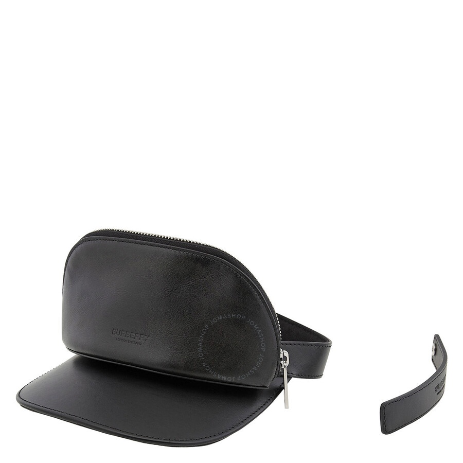 Burberry Black Leather Zip-Pocket Visor - 4