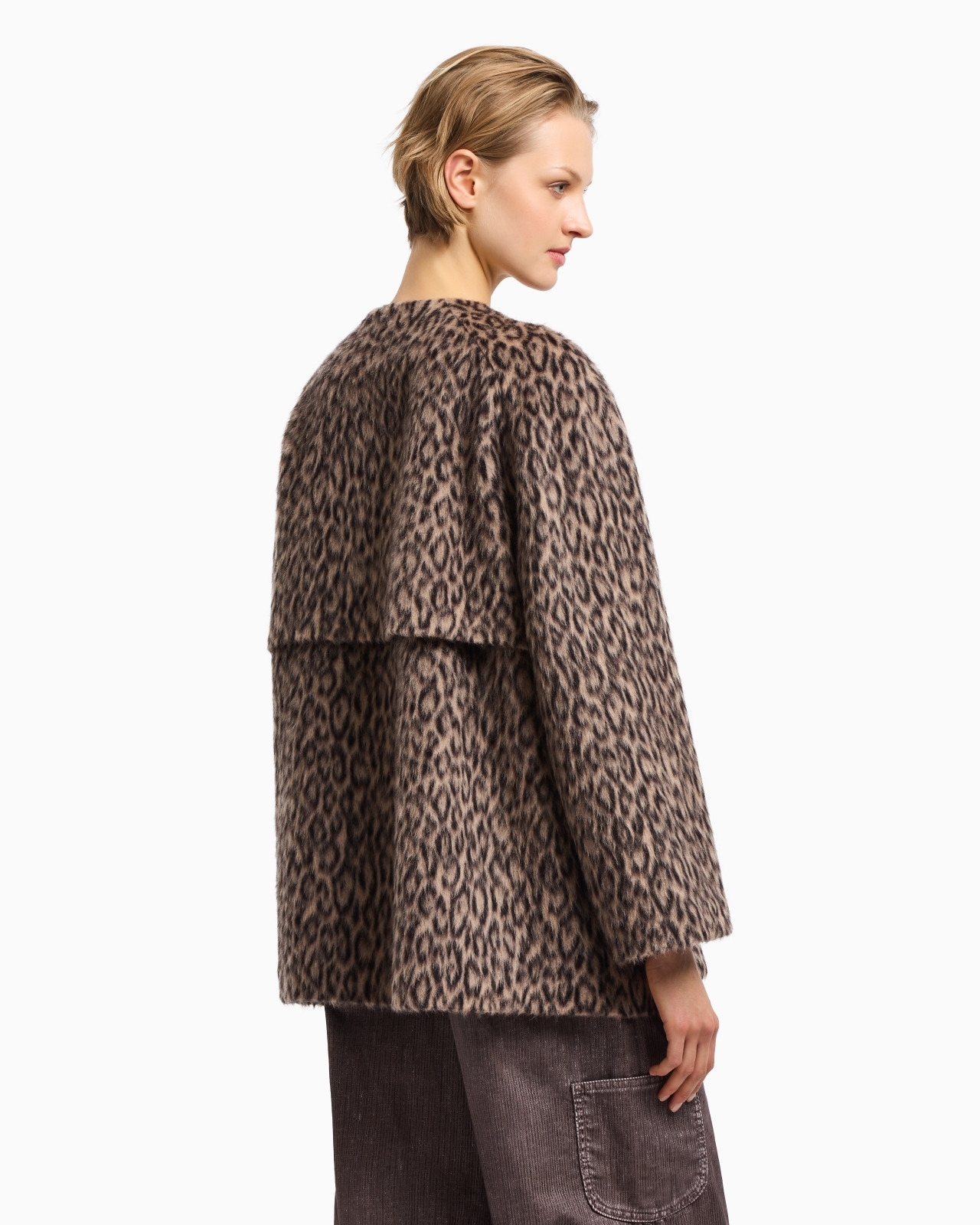 DOUBLE-BREASTED ANIMAL-PRINT WOOL-BLEND PEA COAT - 3