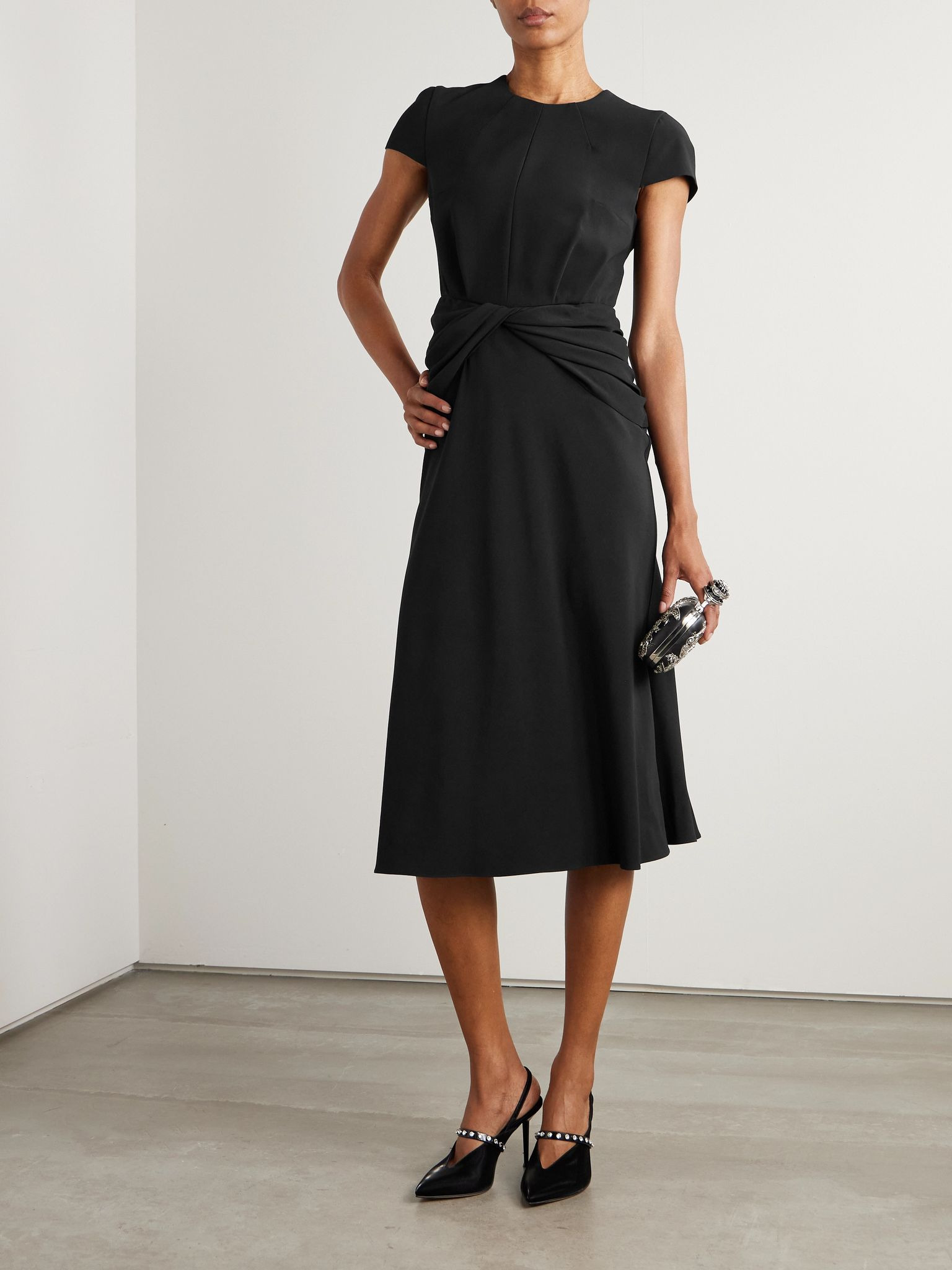 Twist-front draped crepe midi dress Black - 2