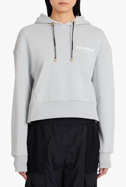 Light gray eco-designed cotton sweatshirt with flocked white Balmain logo - 5