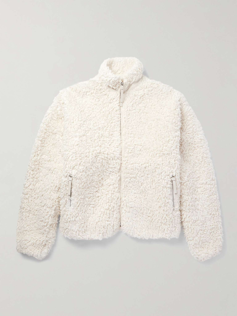 Leather-Trimmed Cotton-Fleece Jacket - 1