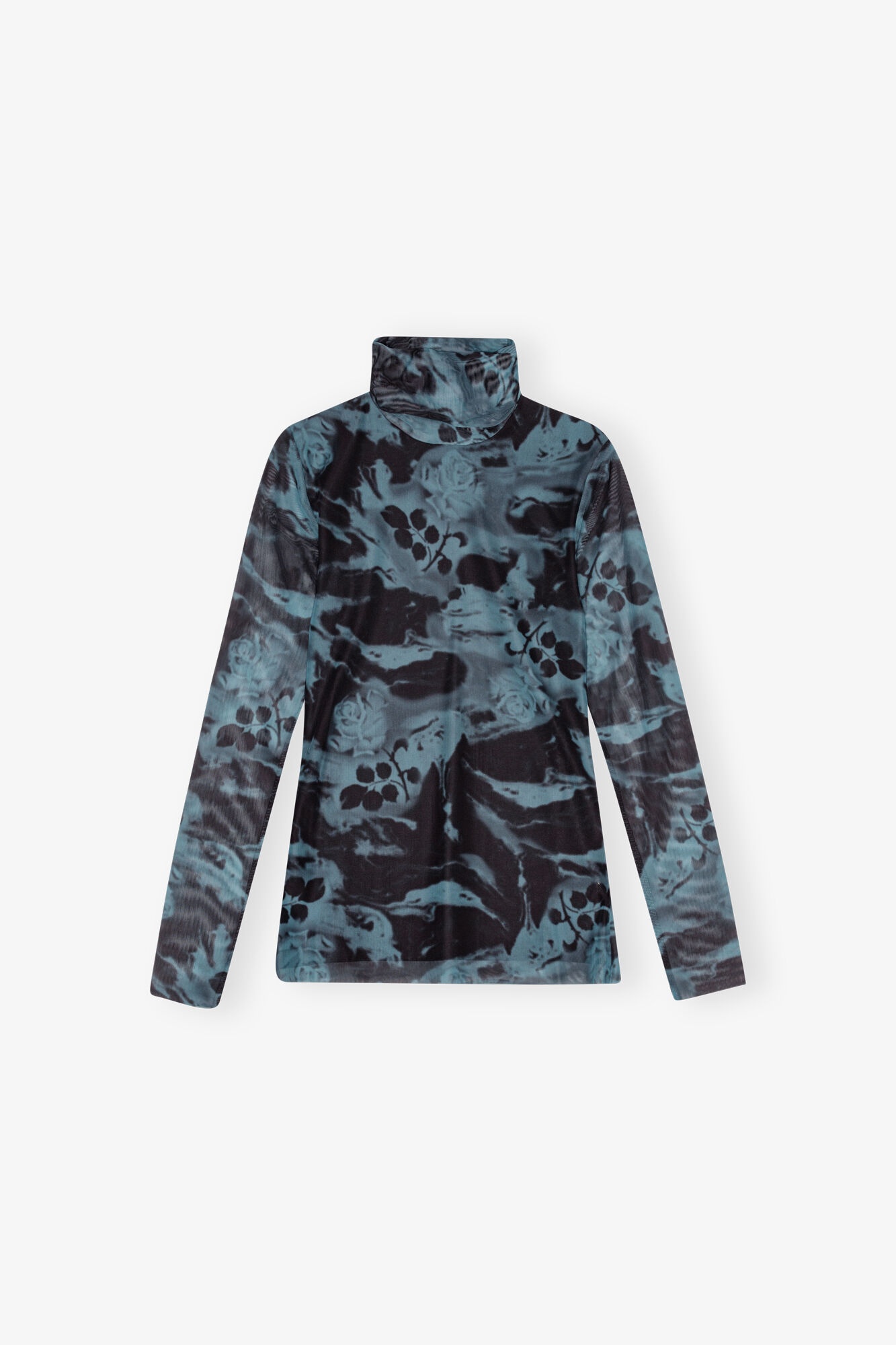BLUE PRINTED MESH LONG SLEEVE ROLLNECK - 1