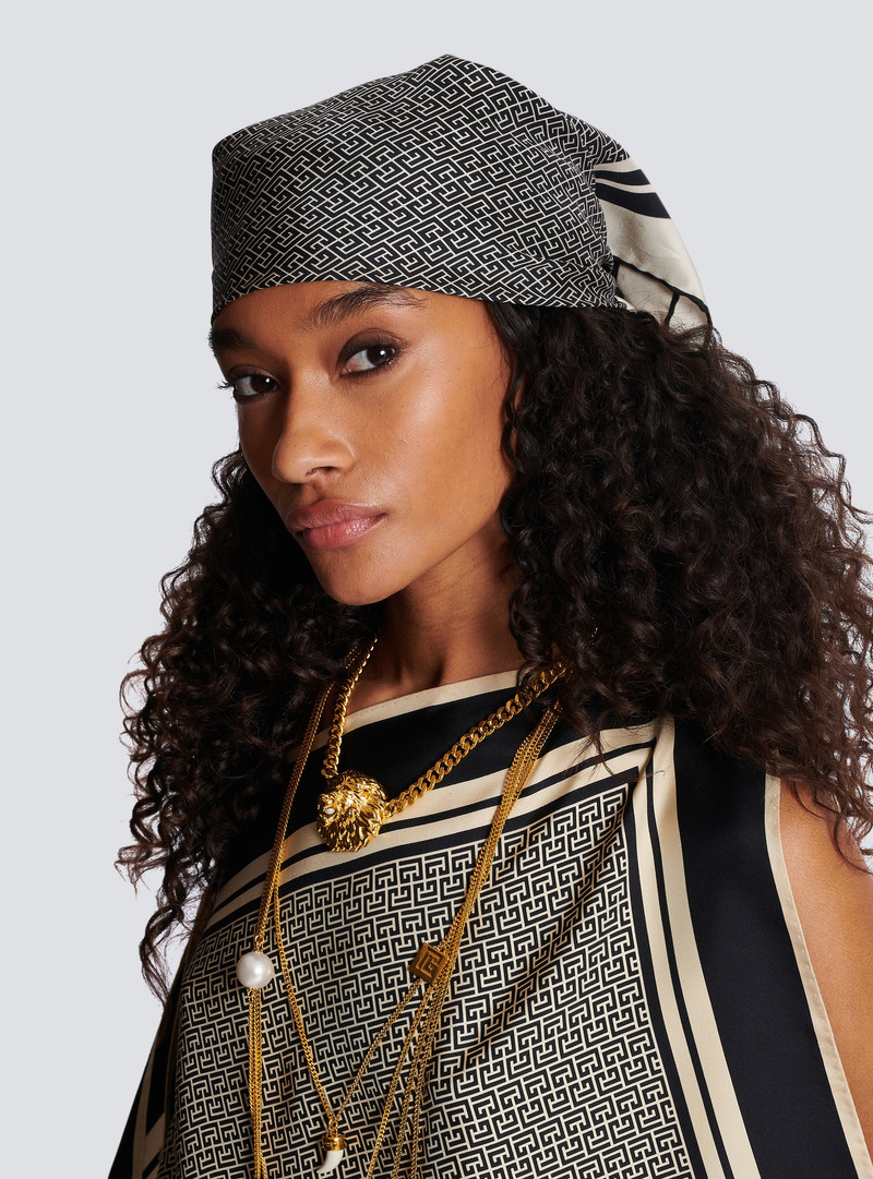 Balmain Square silk scarf with monogram print outlook