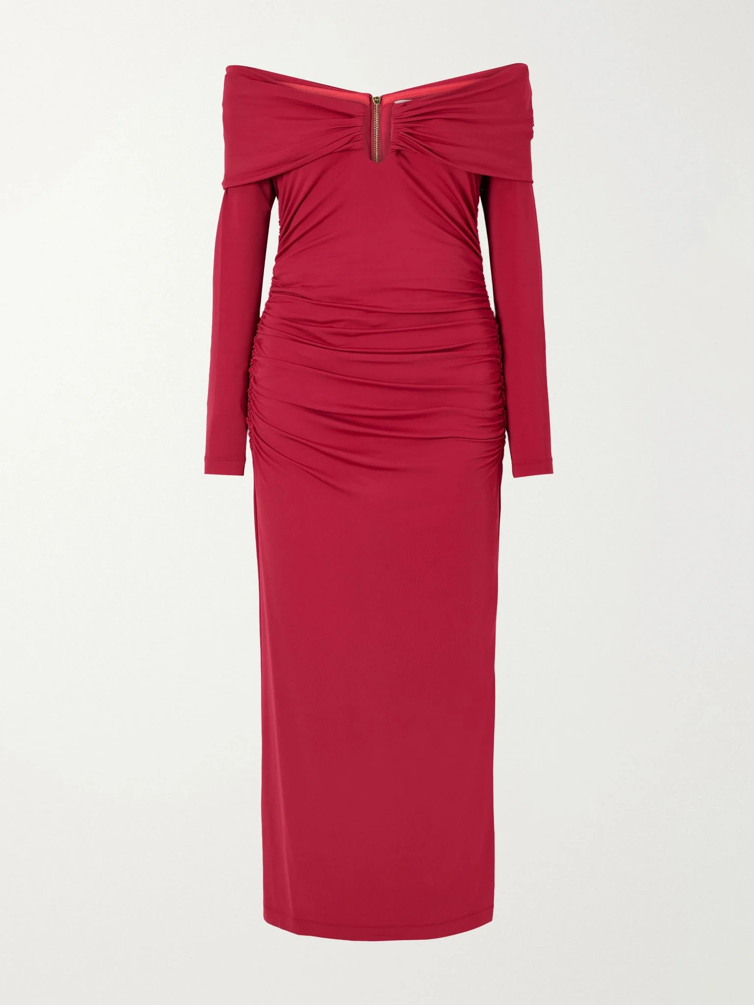 Draped off-shoulder jersey-stretch midi dress Red - 1