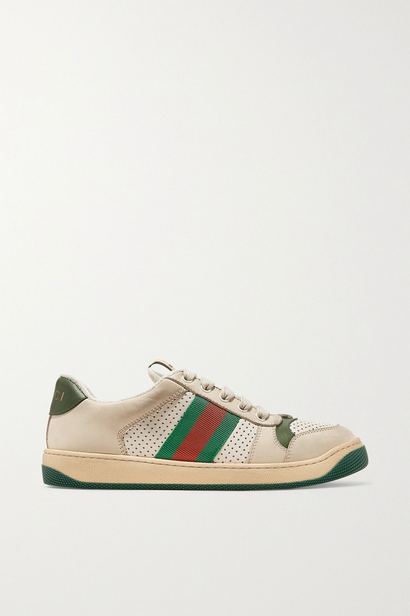 Screener canvas-trimmed distressed leather sneakers - 1
