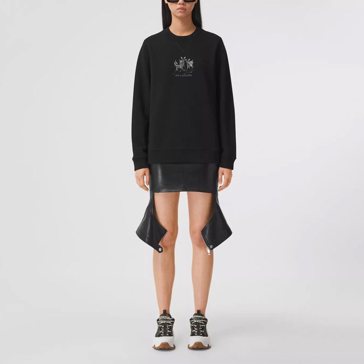 (WMNS) Burberry SS21 Pattern Embroidered Cotton Loose Sports Hoodie Black 80428831 - 3