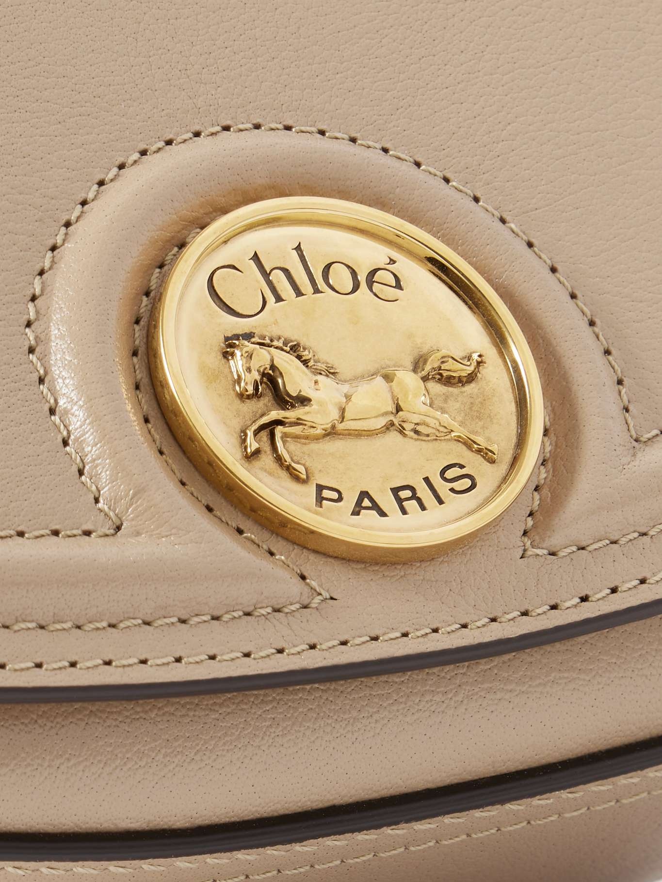 Horse Medal small textured-leather shoulder bag Beige - 4