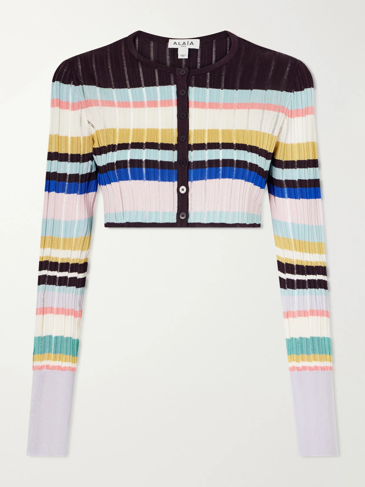 Striped Cropped Jacquard Cardigan - 1