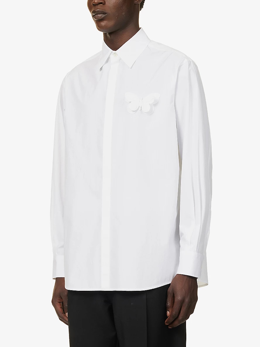 Butterfly-appliqué logo-embroidered cotton shirt - 3