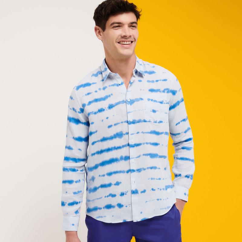 Men Linen Shirt Rayures Tie & Dye 3