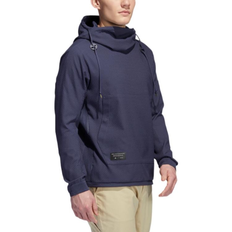 Men's adidas Solid Color Logo Drawstring Hooded Long Sleeves Blue HN0637 - 4
