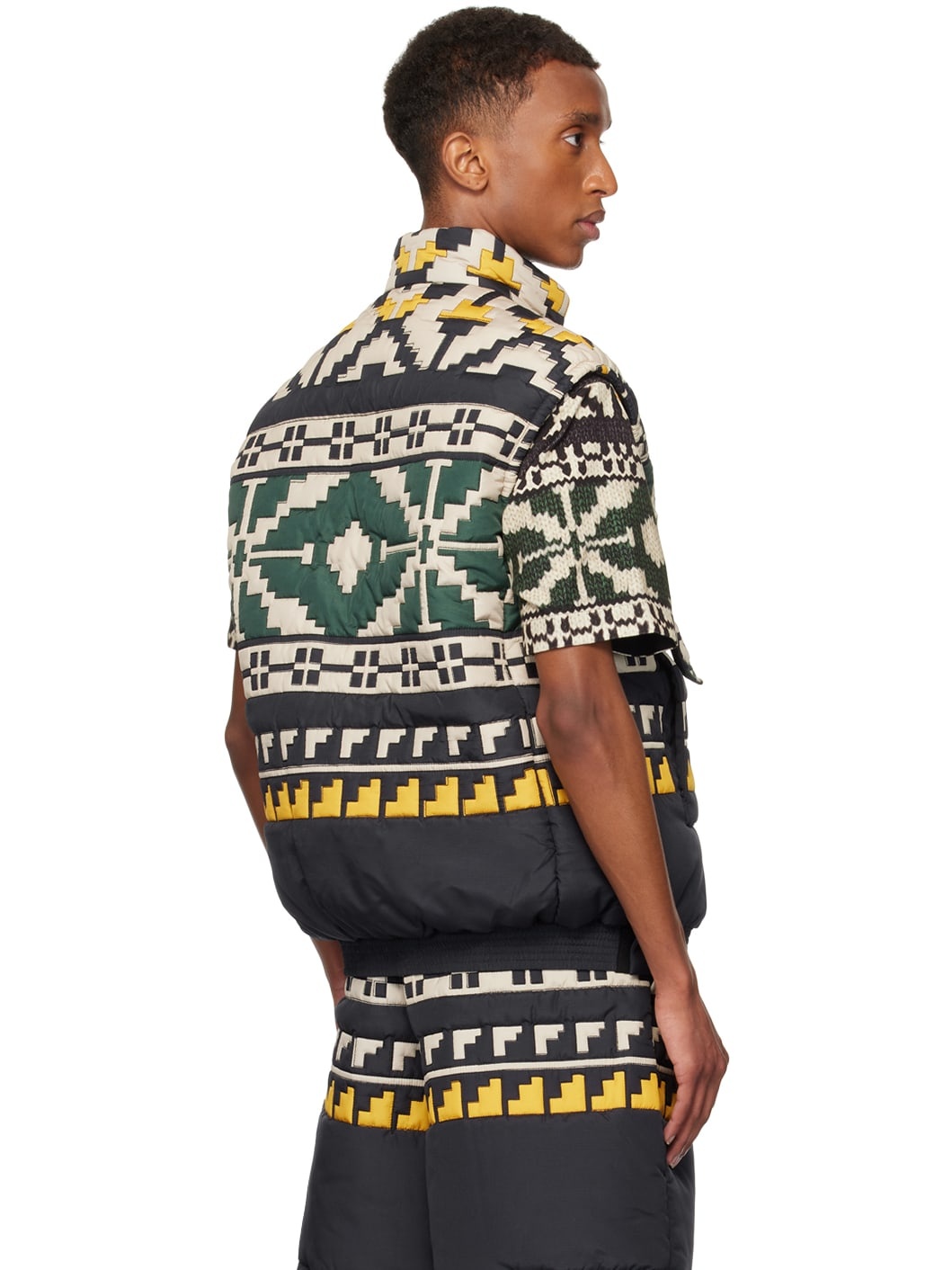 Black & Green Knit Pattern Quilted Vest - 3
