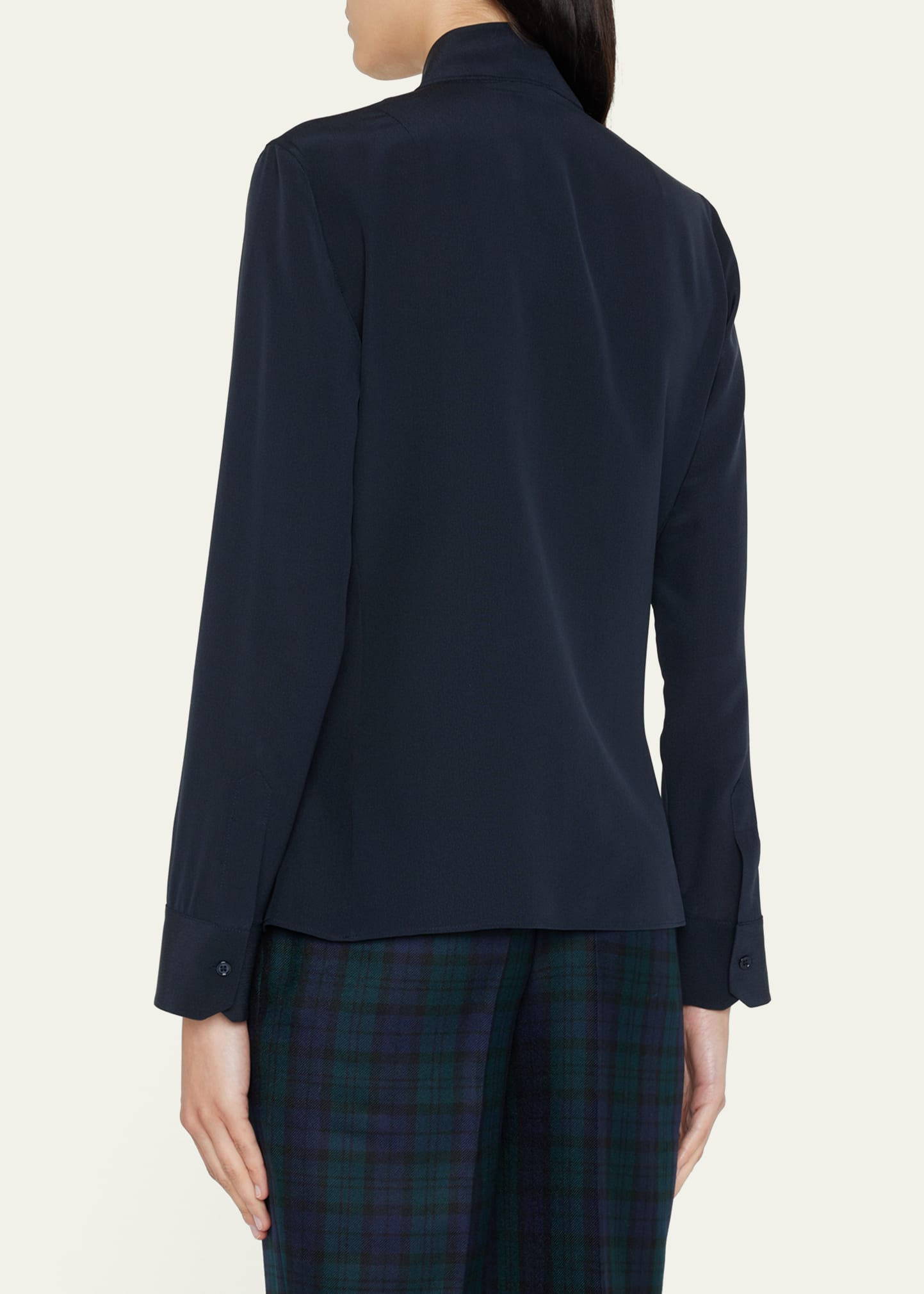 Split-Neck Silk Button-Front Blouse - 3