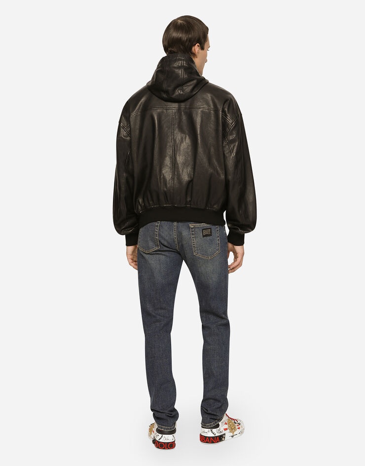 Nappa leather jacket with hood and tag - 5