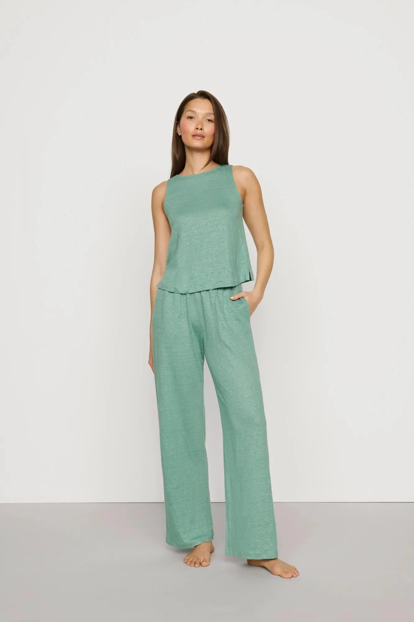 Organic Linen Knit Boat Neck Crop Tank - 1