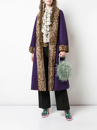 GUCCI leopard print trimmed belted coat outlook